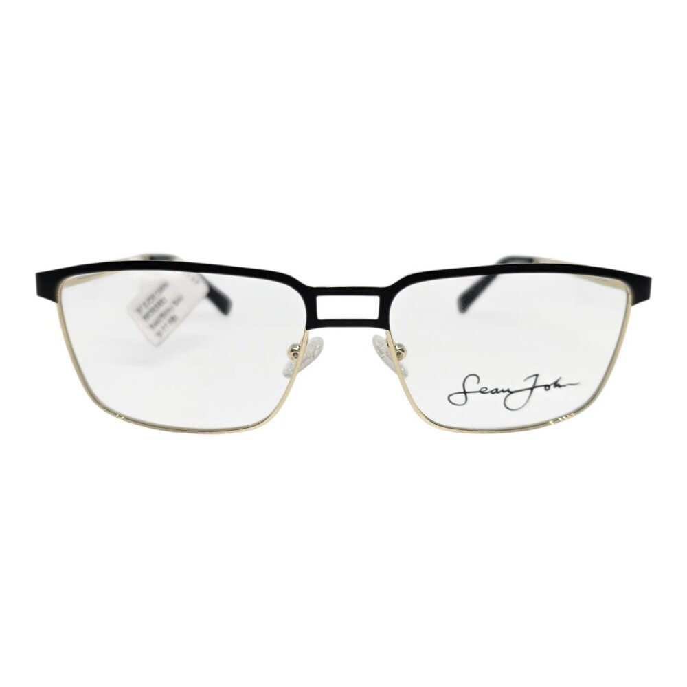 Sean John Black & Shiny‎ Gold Rectangular Eyeglasses Frame 56-17-150